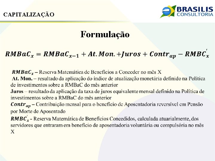 CAPITALIZAÇÃO Formulação 