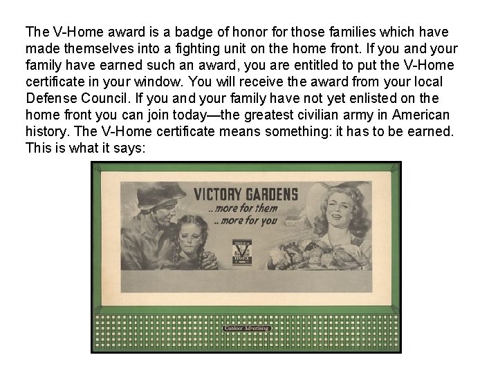 The V-Home award is a badge of honor for those families which have made