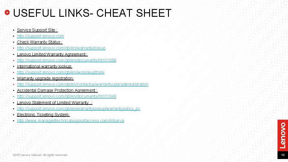 USEFUL LINKS- CHEAT SHEET • • • • Service Support Site : http: //support.