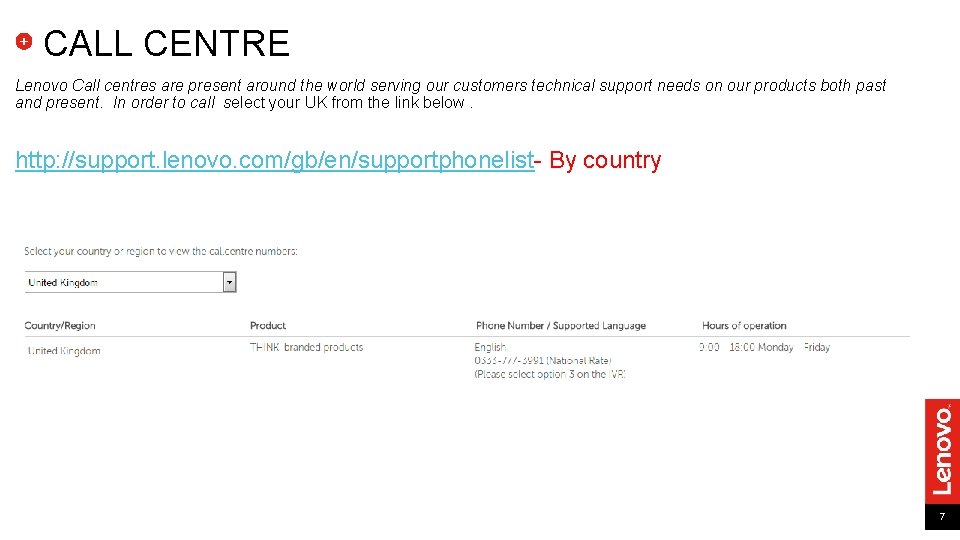 CALL CENTRE Lenovo Call centres are present around the world serving our customers technical