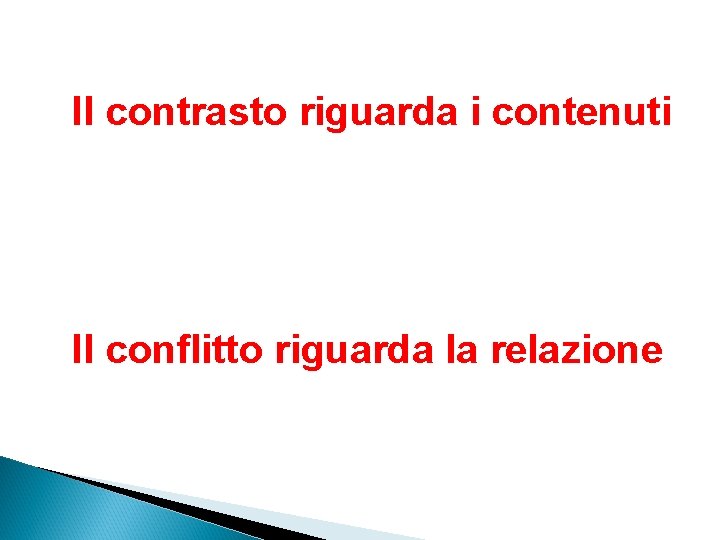 Il contrasto riguarda i contenuti Il conflitto riguarda la relazione 