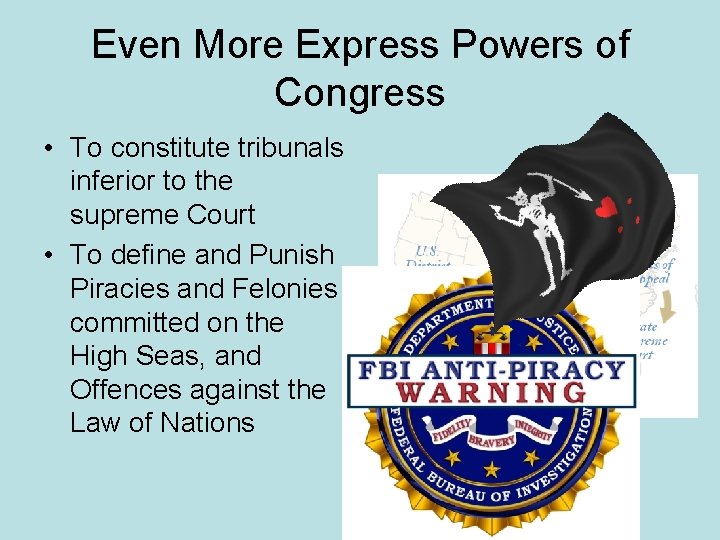 Even More Express Powers of Congress • To constitute tribunals inferior to the supreme