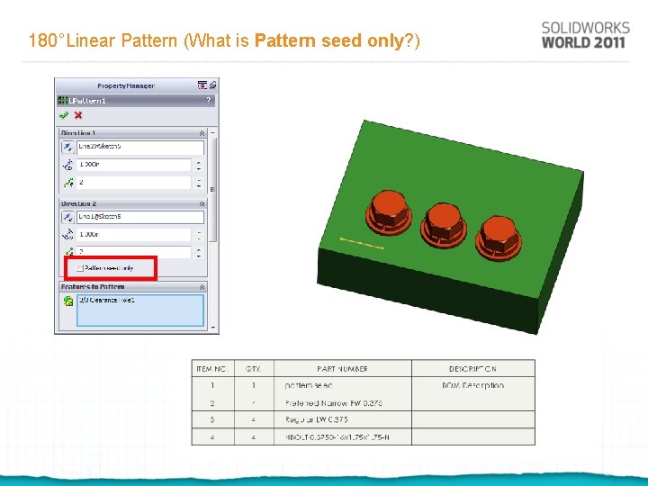 180°Linear Pattern (What is Pattern seed only? ) 