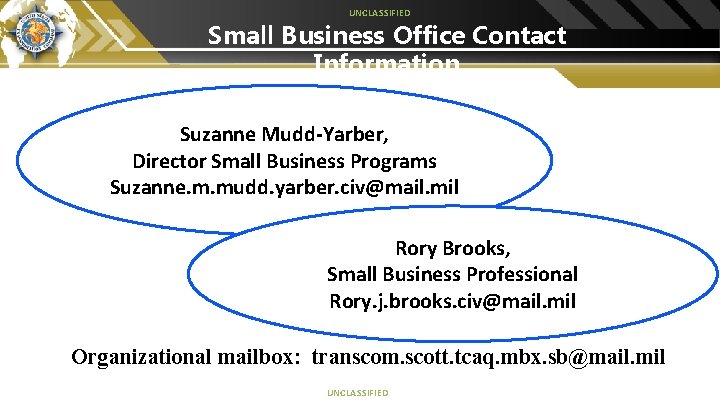 UNCLASSIFIED Small Business Office Contact Information Suzanne Mudd-Yarber, Director Small Business Programs Suzanne. m.