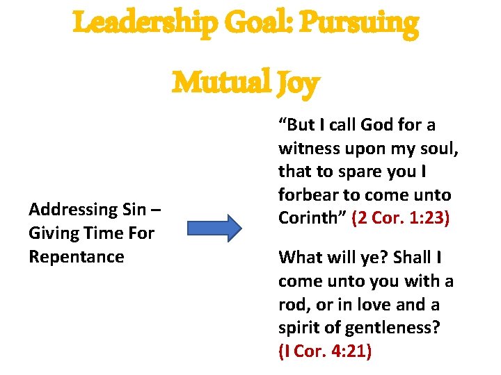 Leadership Goal: Pursuing Mutual Joy Addressing Sin – Giving Time For Repentance “But I