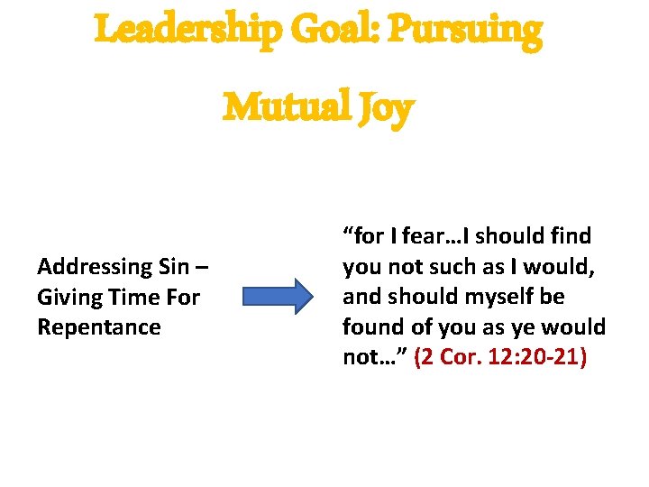 Leadership Goal: Pursuing Mutual Joy Addressing Sin – Giving Time For Repentance “for I