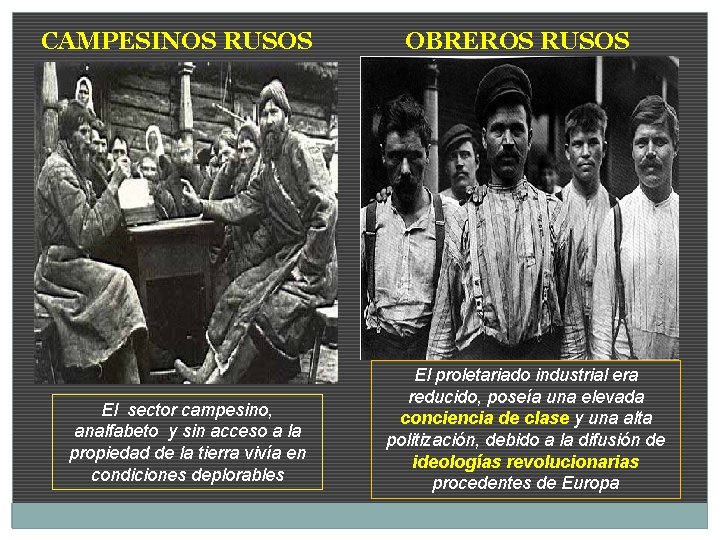 CAMPESINOS RUSOS El sector campesino, analfabeto y sin acceso a la propiedad de la