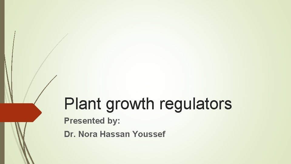 Plant growth regulators Presented by: Dr. Nora Hassan Youssef 