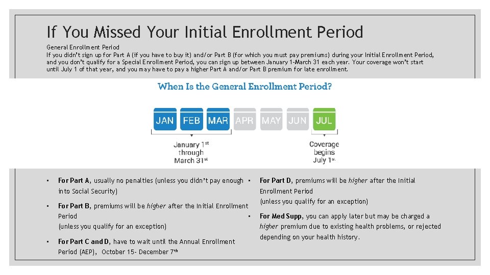 If You Missed Your Initial Enrollment Period General Enrollment Period If you didn’t sign