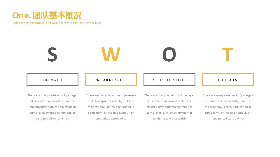 One. 团队基本概况 print the presentation and make it into a film to a wider