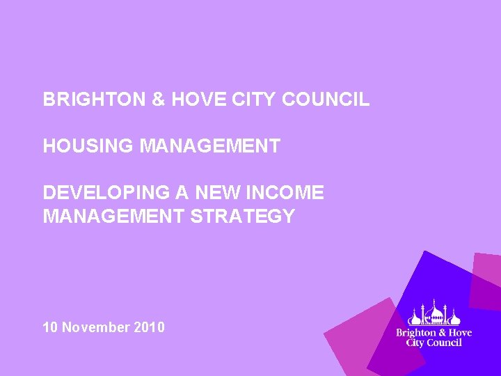 BRIGHTON & HOVE CITY COUNCIL HOUSING MANAGEMENT DEVELOPING A NEW INCOME MANAGEMENT STRATEGY 10