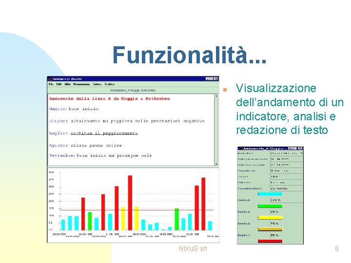 Funzionalità. . . n Ni. Xu. S srl Visualizzazione dell’andamento di un indicatore, analisi