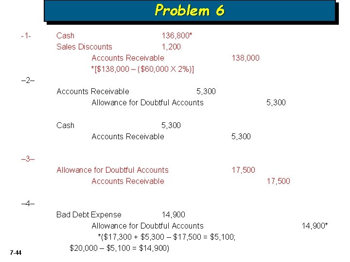Problem 6 -1 - Cash 136, 800* Sales Discounts 1, 200 Accounts Receivable *[$138,