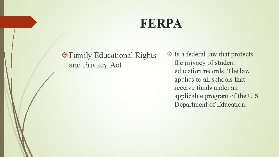 FERPA Family Educational Rights and Privacy Act Is a federal law that protects the