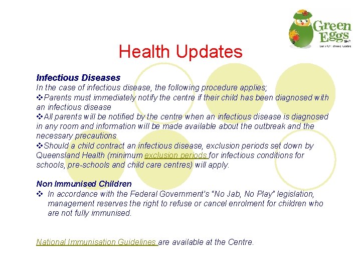 Health Updates Infectious Diseases In the case of infectious disease, the following procedure applies;