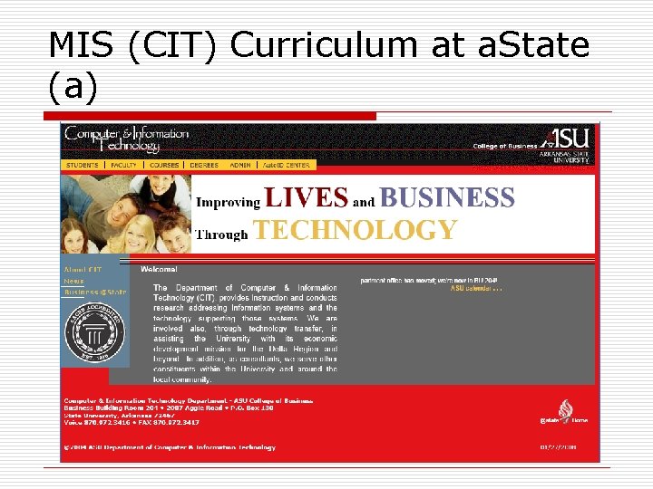 MIS (CIT) Curriculum at a. State (a) 