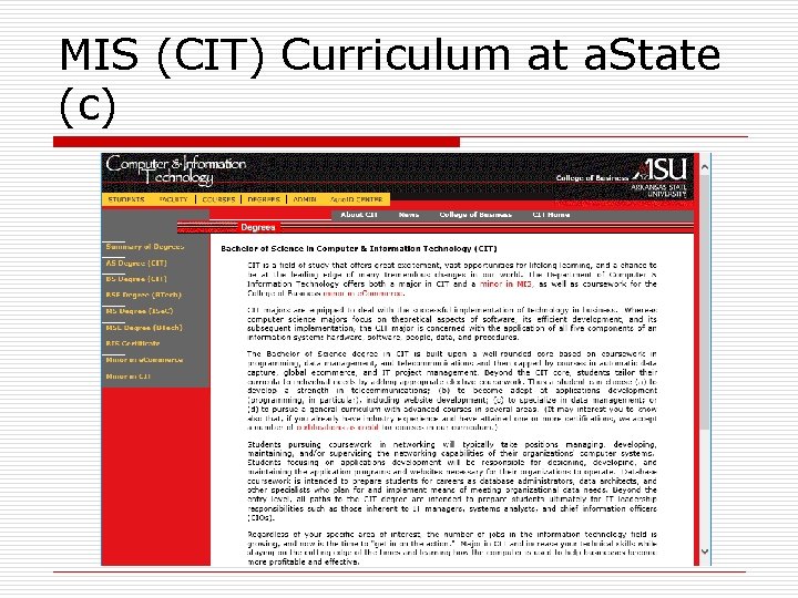 MIS (CIT) Curriculum at a. State (c) 