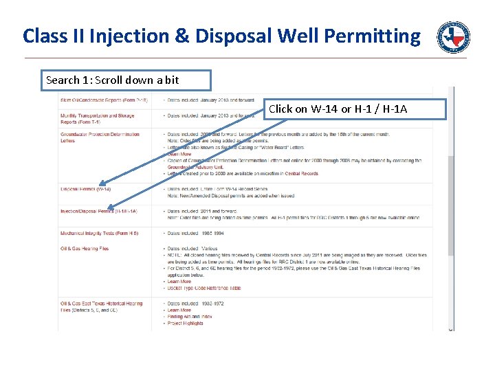 Class II Injection & Disposal Well Permitting Search 1: Scroll down a bit Click