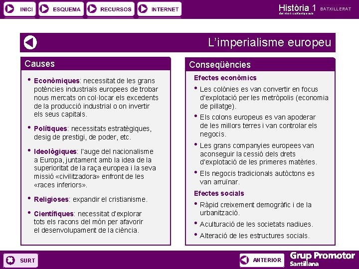 Història 1 del món contemporani BATXILLERAT L’imperialisme europeu Causes • Econòmiques: necessitat de les