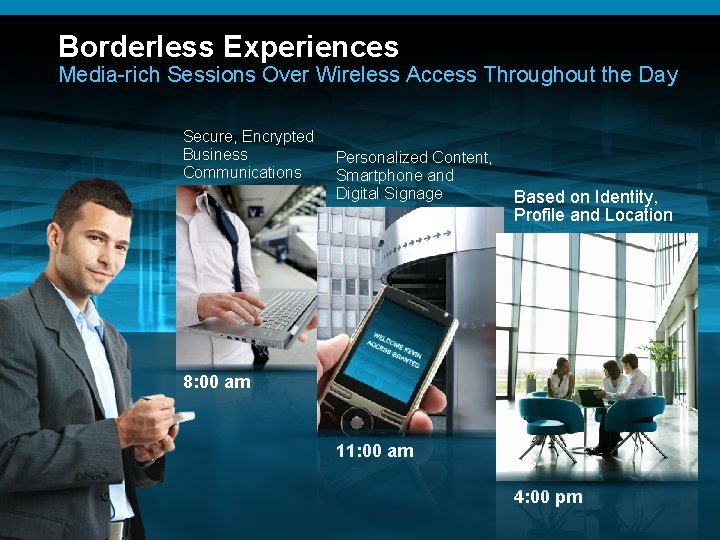Borderless Experiences Media-rich Sessions Over Wireless Access Throughout the Day Secure, Encrypted Business Communications