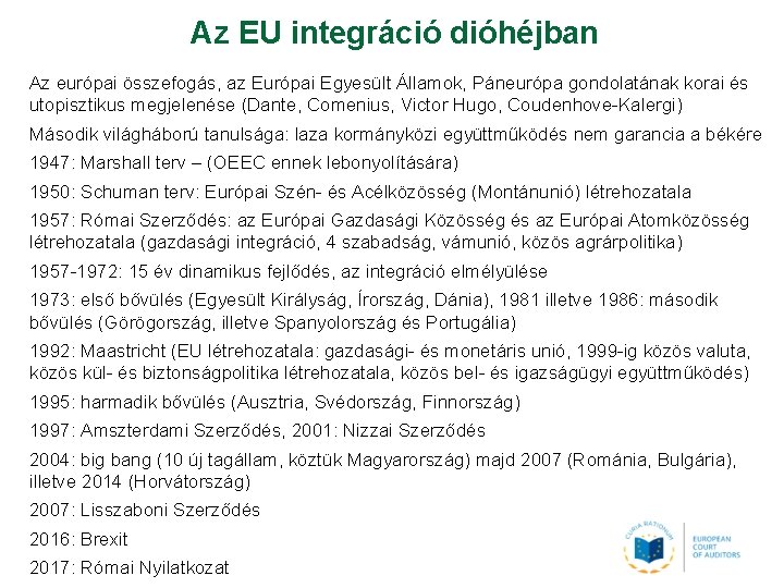 Az EU integráció dióhéjban Az európai összefogás, az Európai Egyesült Államok, Páneurópa gondolatának korai