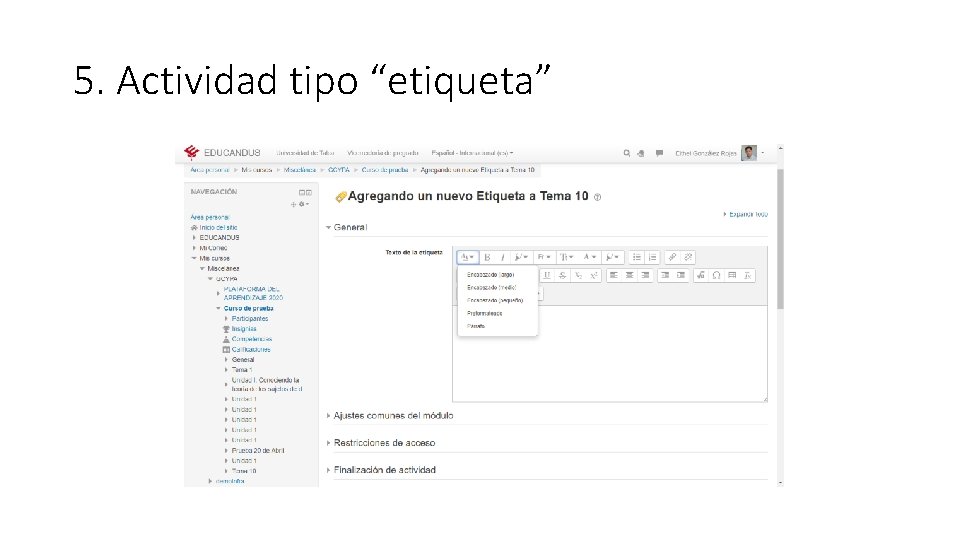 5. Actividad tipo “etiqueta” 