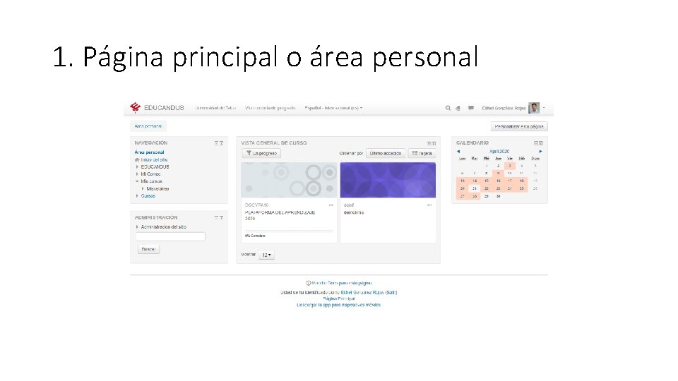 1. Página principal o área personal 