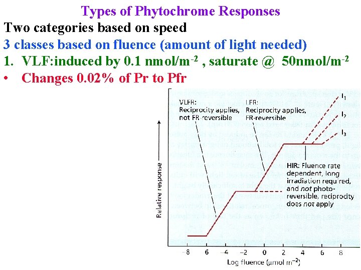 Types of Phytochrome Responses Two categories based on speed 3 classes based on fluence