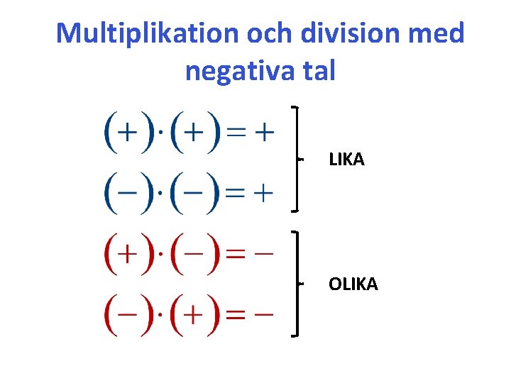 Multiplikation och division med negativa tal LIKA OLIKA 