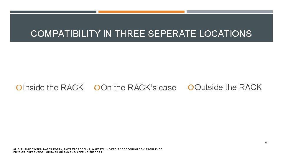 COMPATIBILITY IN THREE SEPERATE LOCATIONS Inside the RACK On the RACK’s case Outside the