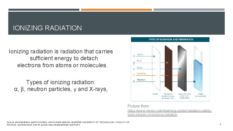 IONIZING RADIATION Ionizing radiation is radiation that carries sufficient energy to detach electrons from