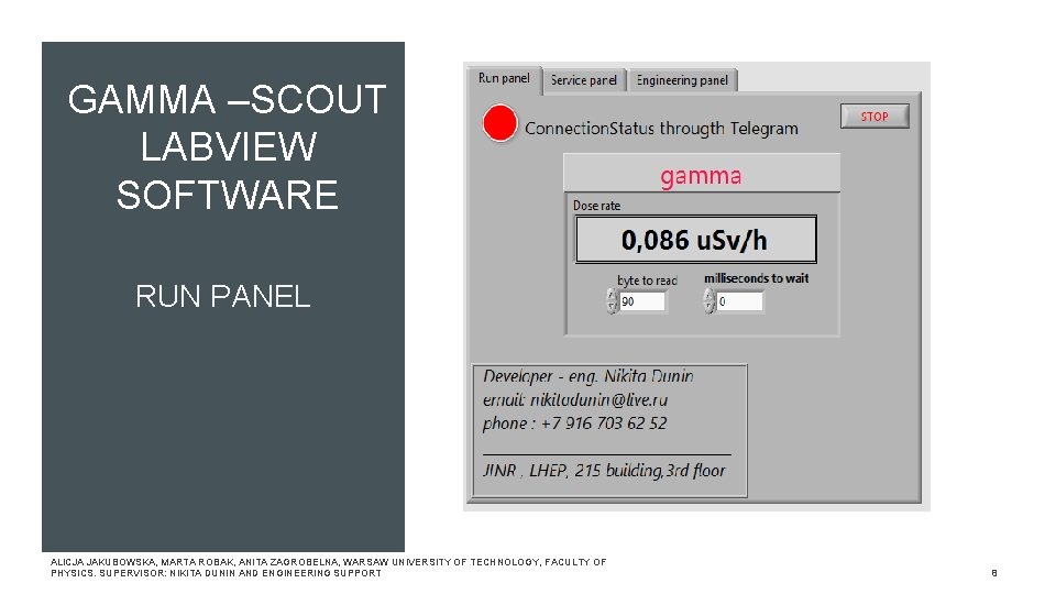 GAMMA –SCOUT LABVIEW SOFTWARE RUN PANEL ALICJA JAKUBOWSKA, MARTA ROBAK, ANITA ZAGROBELNA, WARSAW UNIVERSITY