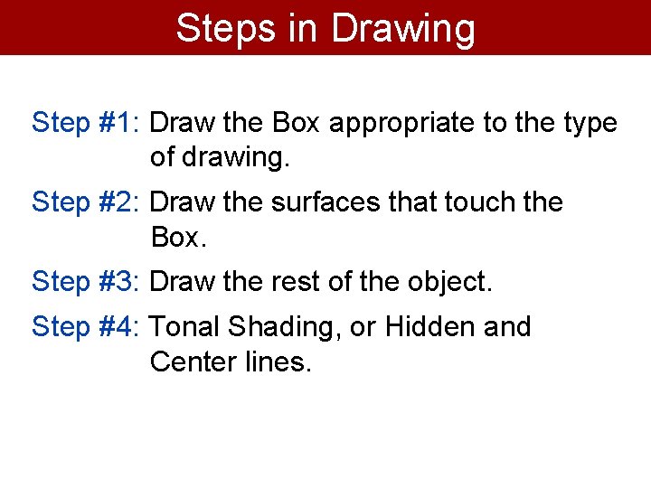 Steps in Drawing Step #1: Draw the Box appropriate to the type of drawing.