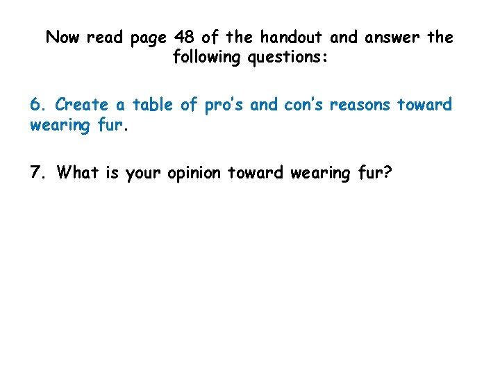 Now read page 48 of the handout and answer the following questions: 6. Create