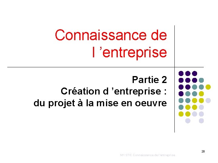 Connaissance de l ’entreprise Partie 2 Création d ’entreprise : du projet à la