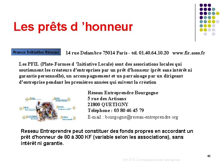 Les prêts d ’honneur 14 rue Delambre 75014 Paris - tél. 01. 40. 64.