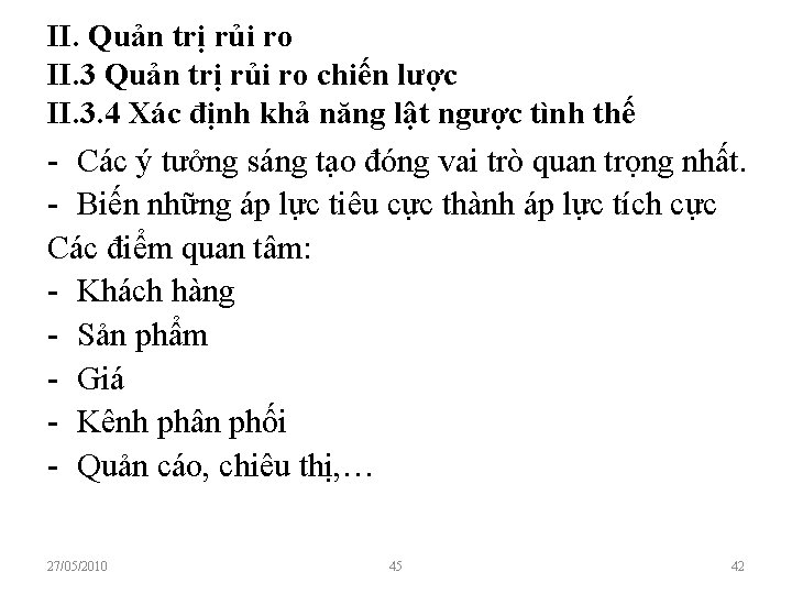 II. Quản trị rủi ro II. 3 Quản trị rủi ro chiến lược II.