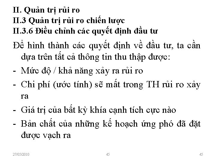 II. Quản trị rủi ro II. 3 Quản trị rủi ro chiến lược II.