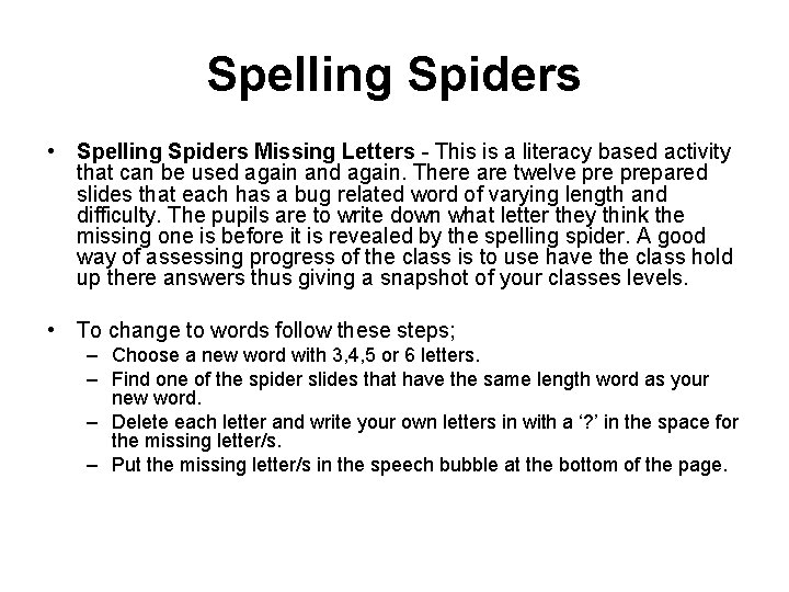 Spelling Spiders • Spelling Spiders Missing Letters - This is a literacy based activity