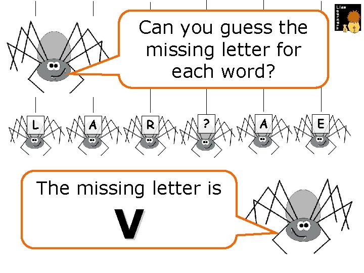 Can you guess the missing letter for each word? L A R ? The