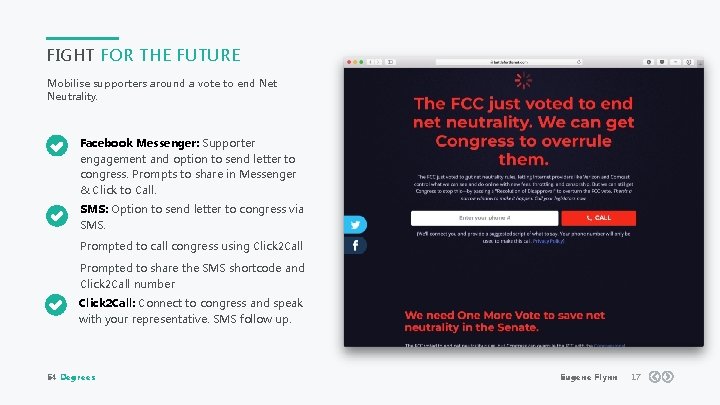 FIGHT FOR THE FUTURE Mobilise supporters around a vote to end Net Neutrality. Facebook