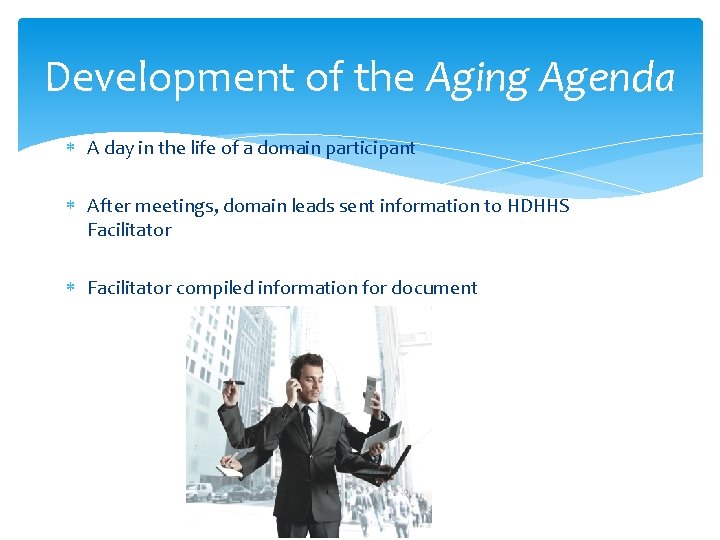 Development of the Aging Agenda A day in the life of a domain participant