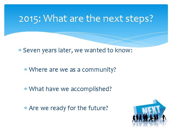 2015: What are the next steps? Seven years later, we wanted to know: Where