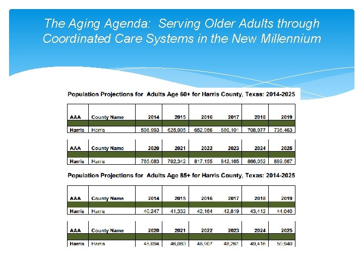 The Aging Agenda: Serving Older Adults through Coordinated Care Systems in the New Millennium