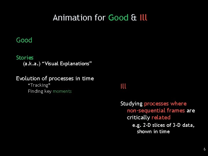 Animation for Good & Ill Good Stories (a. k. a. ) “Visual Explanations” Evolution