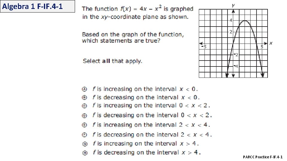 Algebra 1 F-IF. 4 -1 PARCC Practice F-IF. 4 -1 