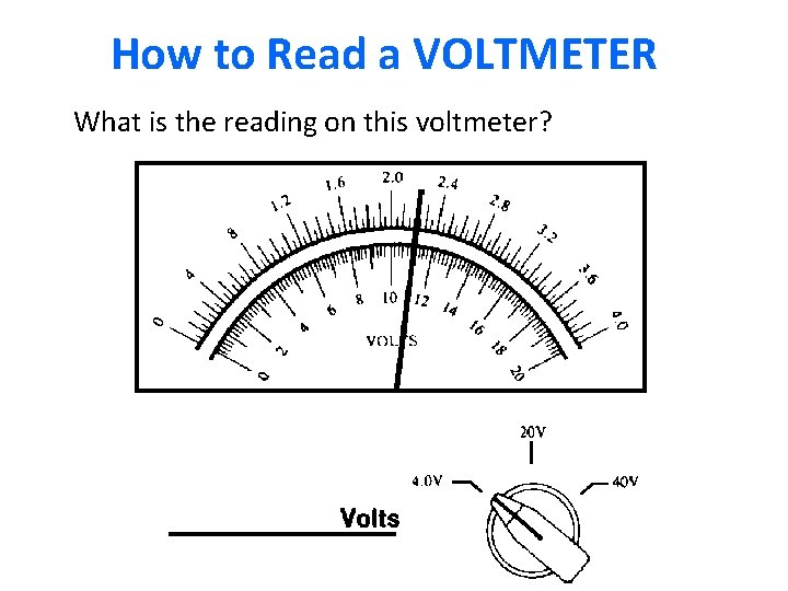 How to Read a VOLTMETER What is the reading on this voltmeter? 