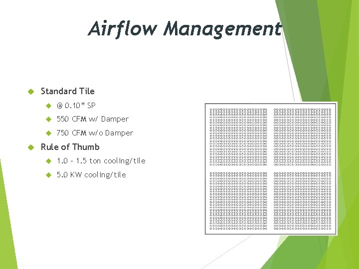 Airflow Management Standard Tile @ 0. 10” SP 550 CFM w/ Damper 750 CFM