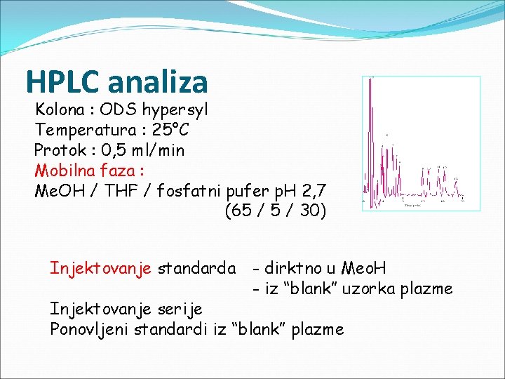 HPLC analiza Kolona : ODS hypersyl Temperatura : 25°C Protok : 0, 5 ml/min