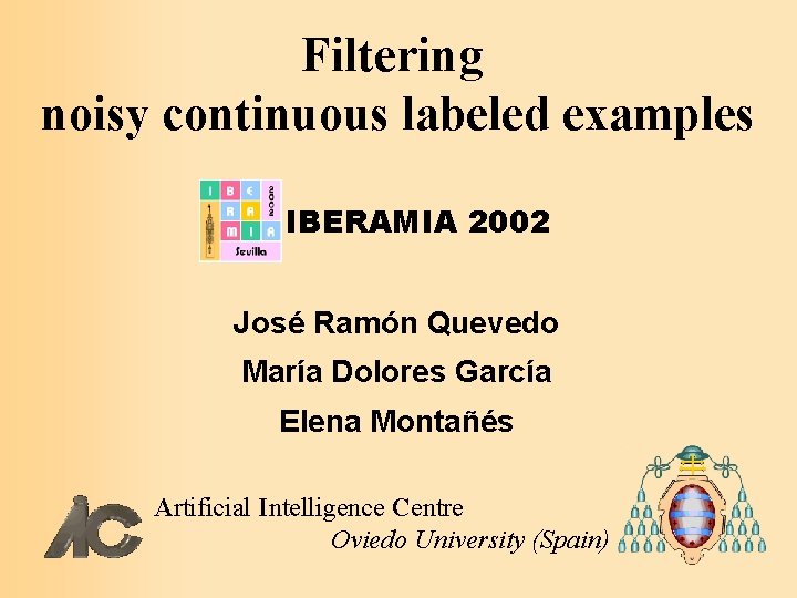 f(x) Filtering x NCLEFDC noisy continuous labeled examples INDEX 1. Introduction IBERAMIA 2002 2.